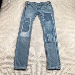Free People Patchwork Skinny Jeans Womens 27 Blue Festival Distressed Boho Indie